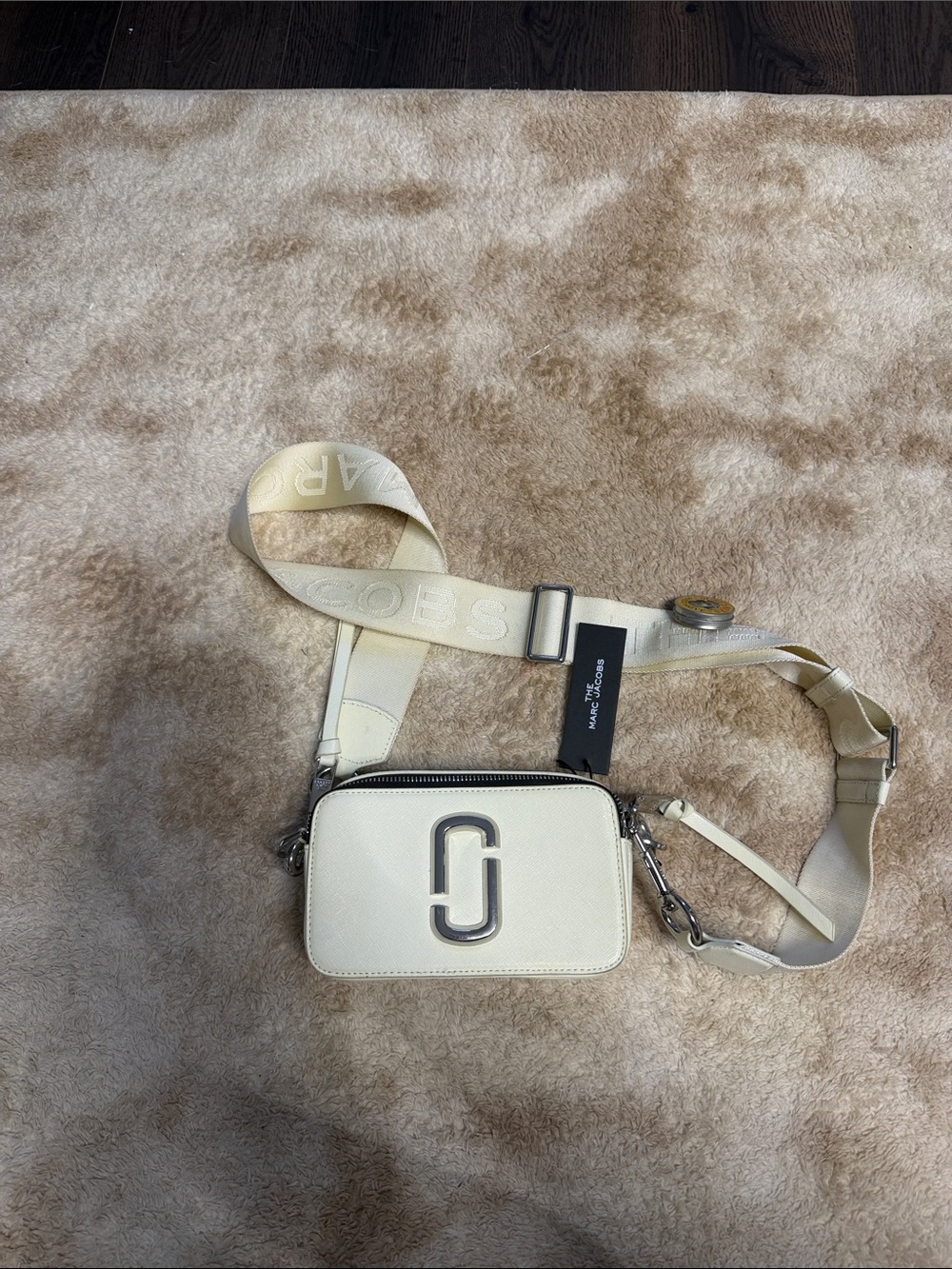 Marc Jacobs Cream Double J Snapshot Camera Bag with Logo Strap